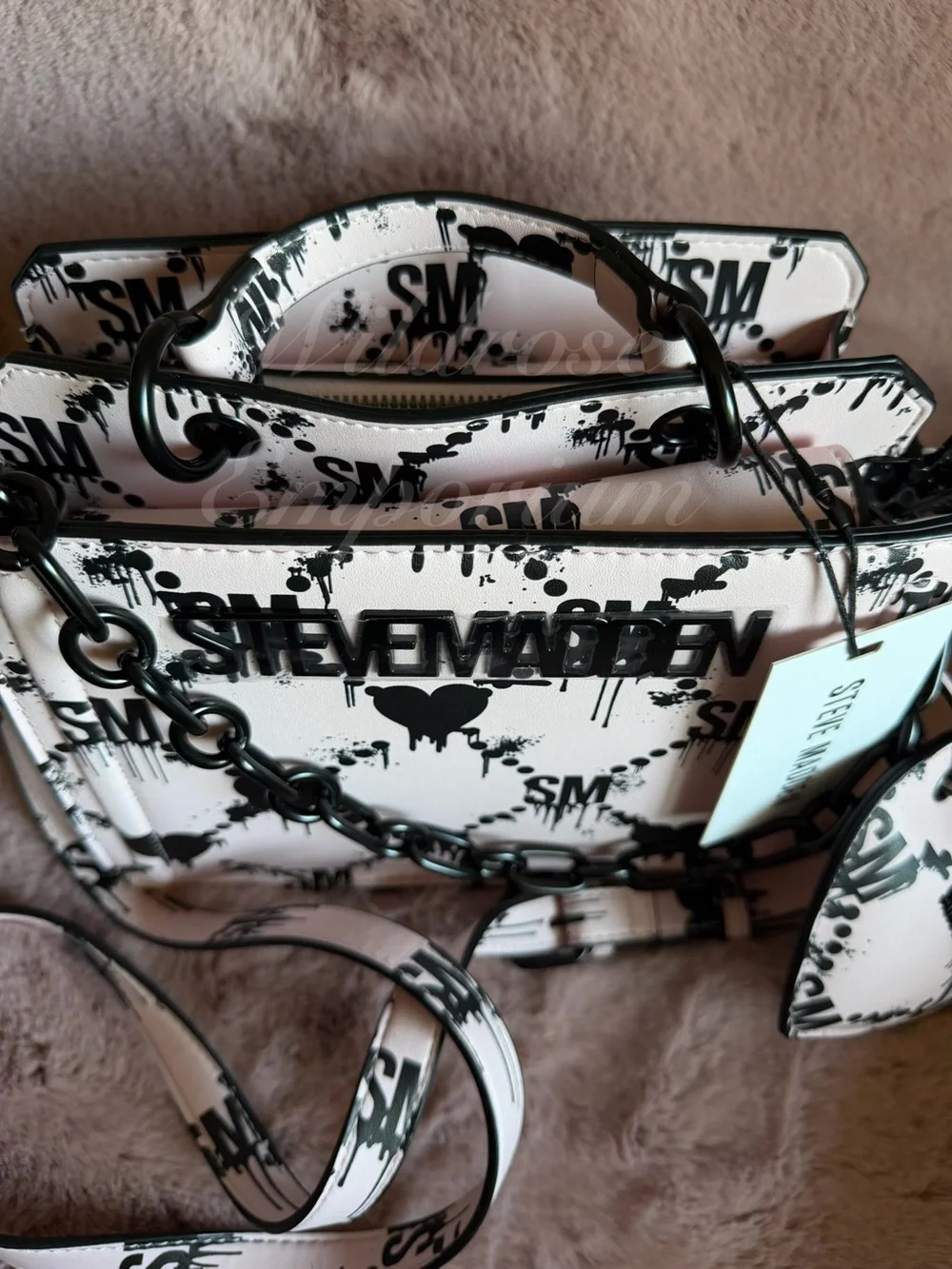 NWT - Rare Steve Madden Bevelyn Blood Drip Heart Print Satchel pink black goth